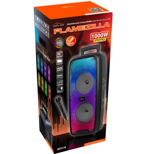 Акустична система 1.0 Media-Tech 20W, Bluetooth/FM/AUX/MicroSD/USB/RGB/КАРАОКЕ чорна - Зображення 4