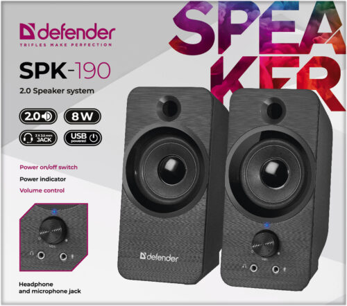 Акустична система 2.0 Defender SPK 190, 8Вт, USB, чорна - Зображення 4