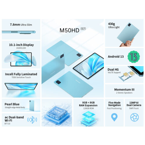 Планшет Teclast M50HD 10.1” FHD / 8GB / 128GB / T606 / 6000mAh / LTE / 5+13Mp / Metal / Pearl Blue - Зображення 7