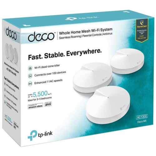 Система WiFi TP-LINK Deco M5 3 pcs, AC1300, 1xGE LAN, 1xGE WAN, MESH, MU-MIMO, Beamforming - Зображення 5