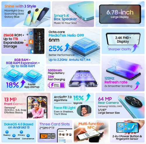 Смартфон Blackview SHARK 8 6.78" FHD+ /8GB/256GB/ G99 / 5000mAh / 64+13Мп /NFC/ Blue - Зображення 6